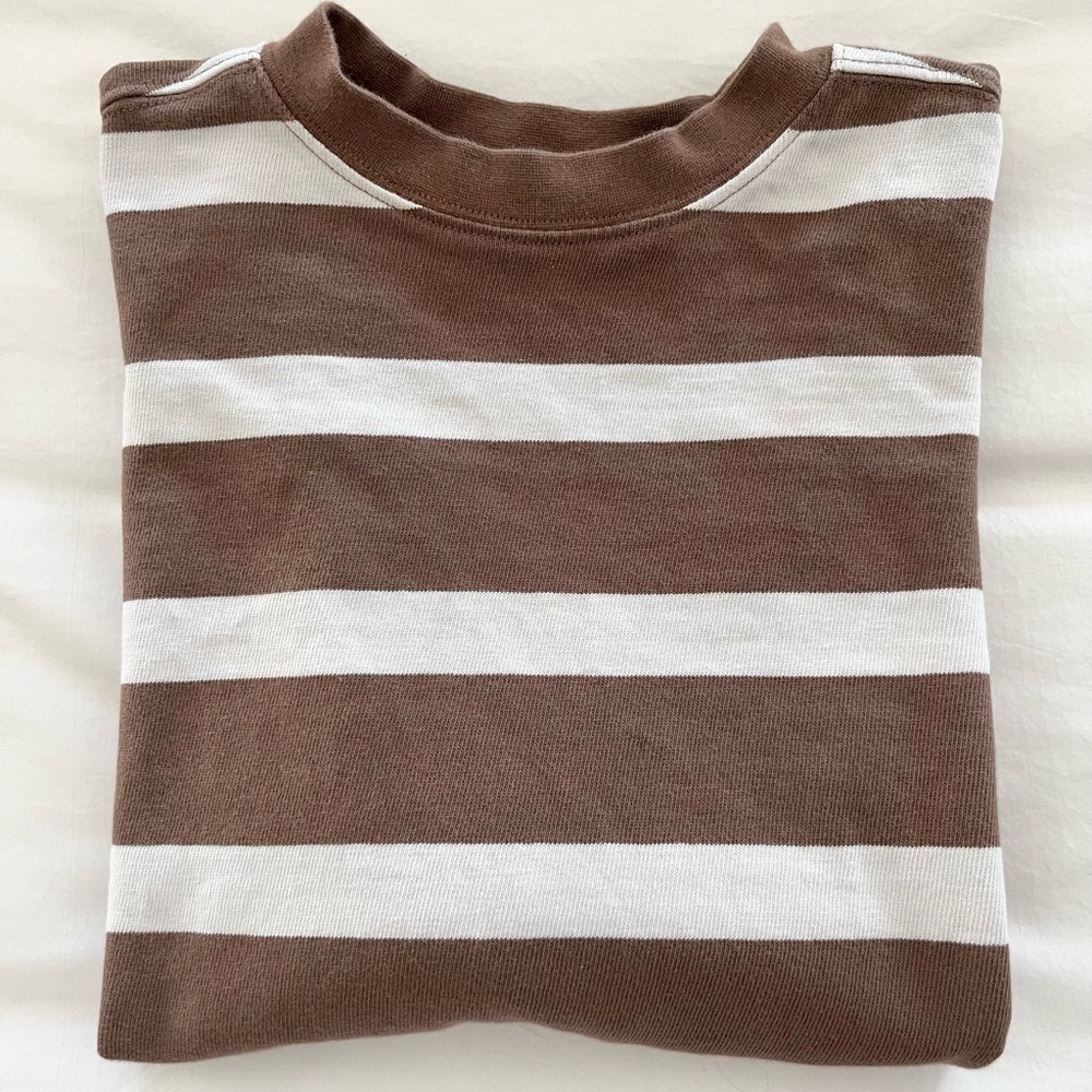 AYR The Early Mornings Tee, Shiitake Stripe, Size Small